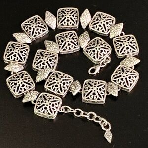 Vintage Signed AK Anne Klein Silver Tone Filigree Link Necklace - Boho Statemen